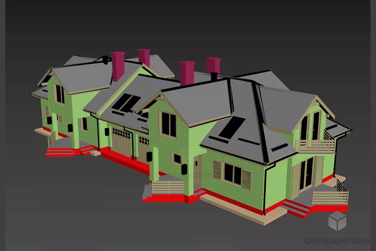 Small Roof House With Garage 3d model