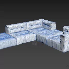 Living Room Sectional Sofa, Brown Leather Sofa 3d model