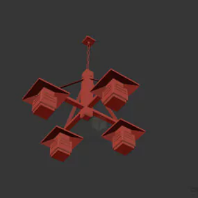 Industrial Steel Ceiling Lamp With Four Lamps 3d model
