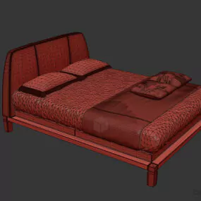 Upholstered Bed With Wooden Frame 3d model