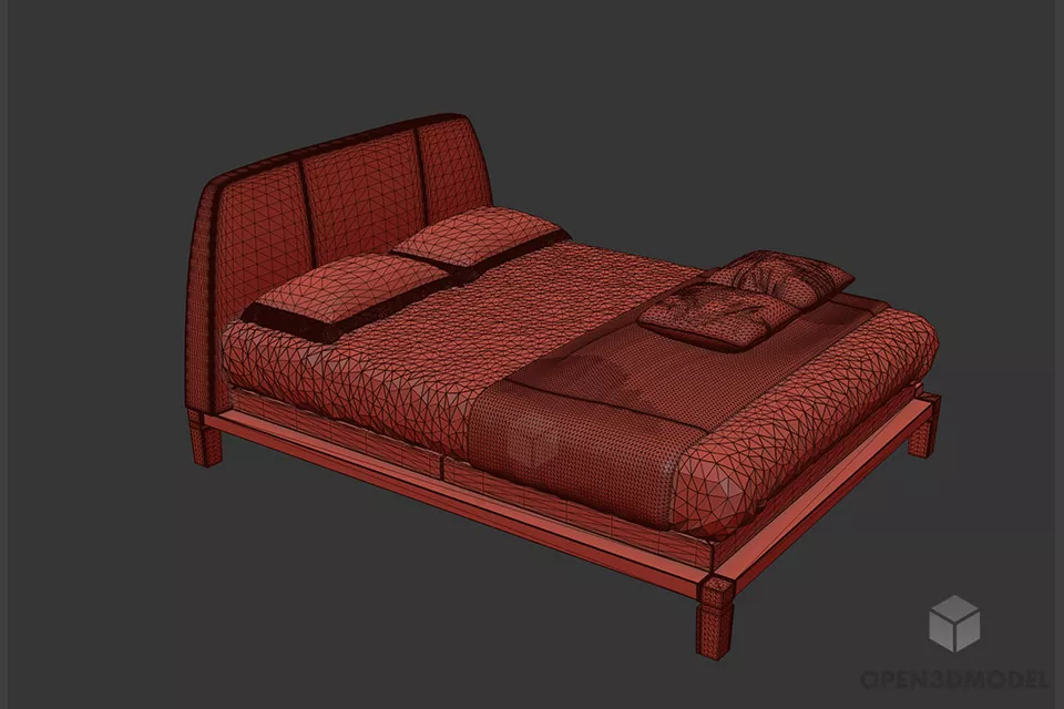 Thick Double Bed With Mattress 3d model