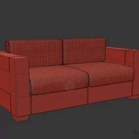 Dual Seats Wood Sofa Rectangular 3d model