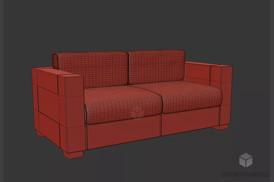 Dual Seats Wood Sofa Rectangular 3d model Dual Seats Wood Sofa Rectangular 3d model