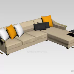Upholstered L Sofa With Cushion, Stool 3d model