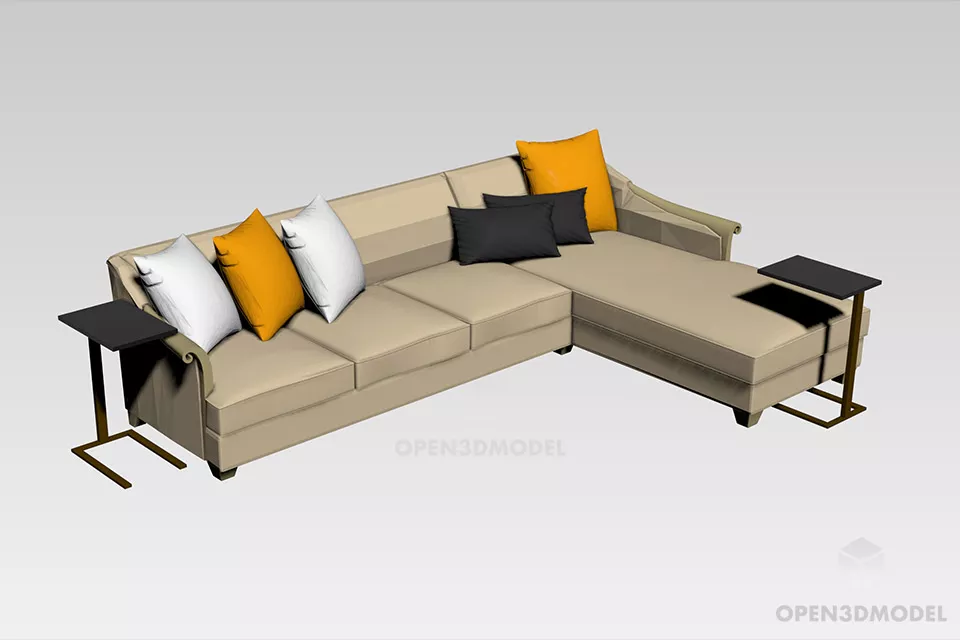 Upholstered L Sofa With Cushion, Stool 3d model Upholstered L Sofa With Cushion, Stool 3d model