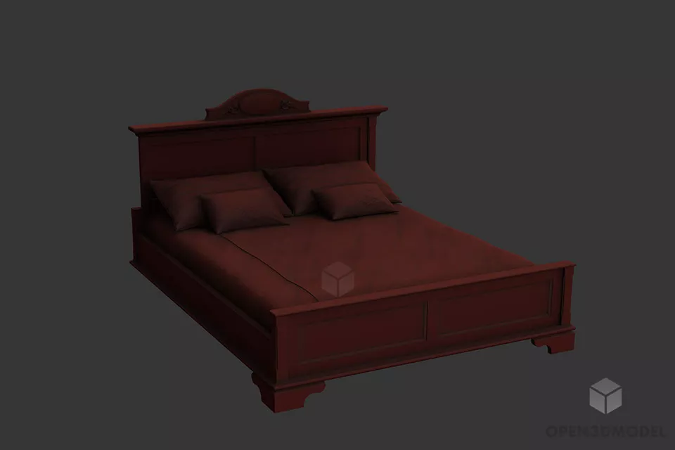 Double Bed Set With Carved Back Panel 3d model Double Bed Set With Carved Back Panel 3d model