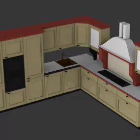 L Kitchen Cabinet With Hood And Stove, Oven 3d model