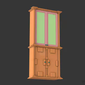Western Glasscase Cabinet, Walnut Wood 3d model