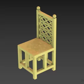Wood Chair With Walnut Carved Back 3d model