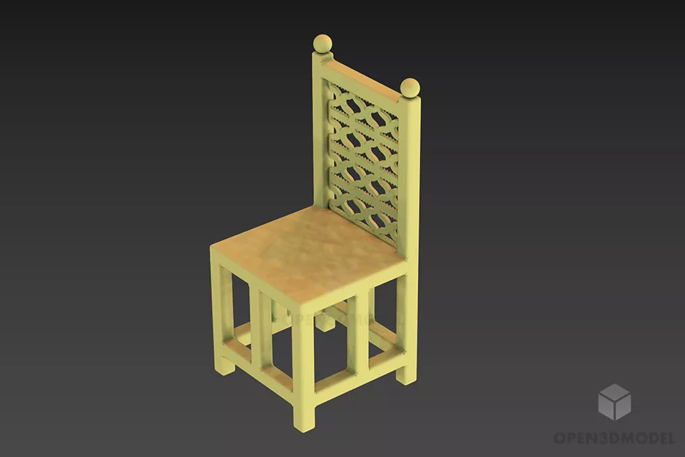 Wood Chair With Walnut Carved Back 3d model Wood Chair With Walnut Carved Back 3d model