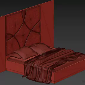 Upholstered Bed With Back Panel 3d model