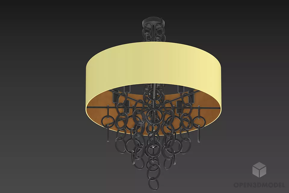 Round Ceiling Lamp With Brass Chain 3d model Round Ceiling Lamp With Brass Chain 3d model