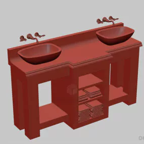 Dark Wood Dual Wash Basin 3d model