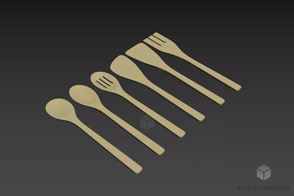Wooden Spoons Set 3d model Wooden Spoons Set 3d model