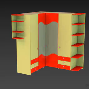 Corner Wardrobe With Mirror, Old Style Furniture 3d model