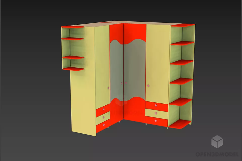 Corner Wardrobe With Mirror, Old Style Furniture 3d model Corner Wardrobe With Mirror, Old Style Furniture 3d model