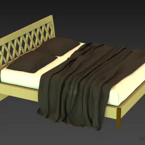 Simple Double Bed With Yellow Blanket 3d model