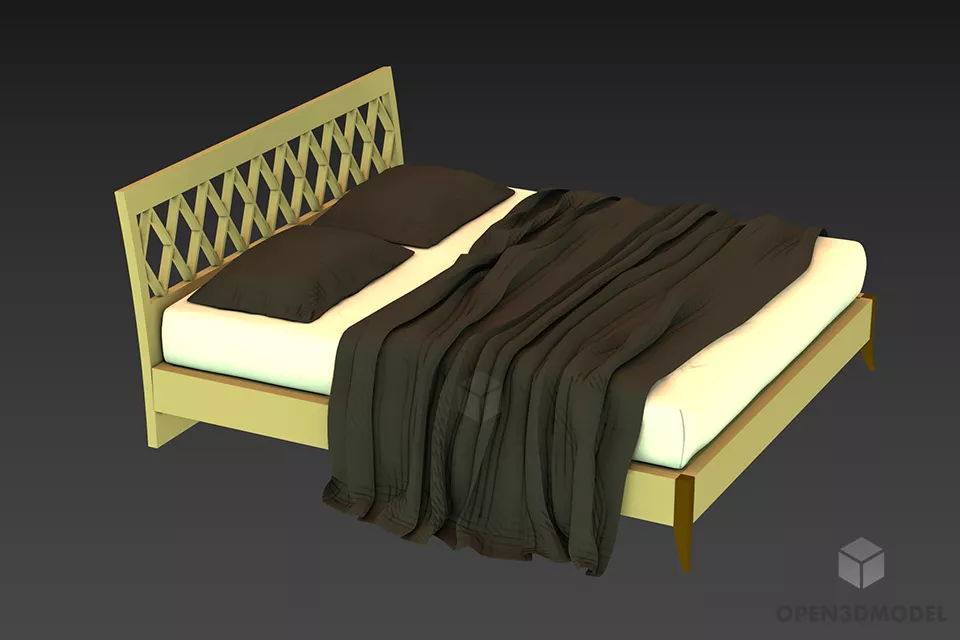 Simple Double Bed With Yellow Blanket 3d model Simple Double Bed With Yellow Blanket 3d model