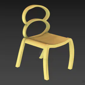 Simple Wood Chair Curved Leg 3d model