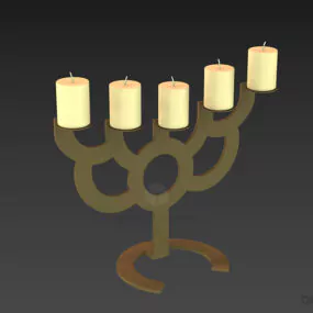 Brass Candlestick With 6 Candles 3d model