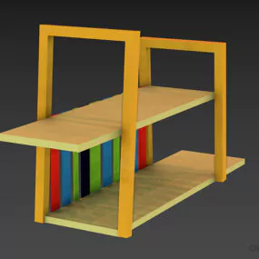 Wooden Book Shelf Mounted 3d model