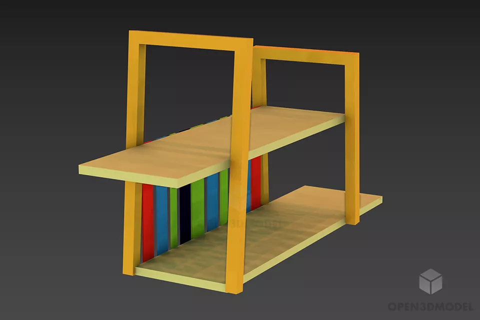 Wooden Book Shelf Mounted 3d model Wooden Book Shelf Mounted 3d model