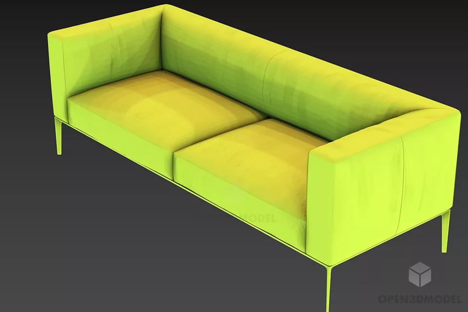 Rattan Sofa Frame With Upholstered 3d model