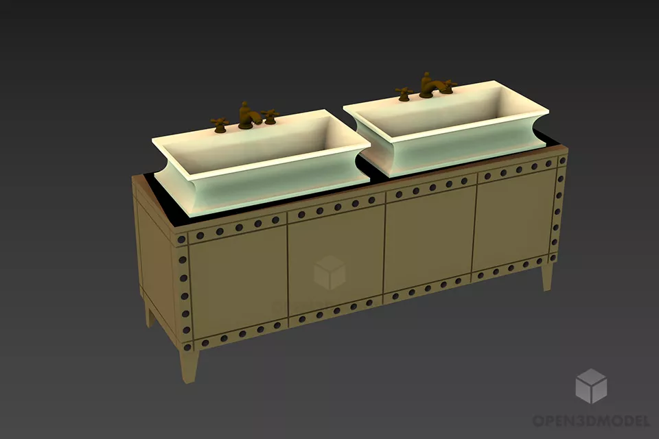 Dual Wash Basin With Wooden Shelf Under 3d model Dual Wash Basin With Wooden Shelf Under 3d model