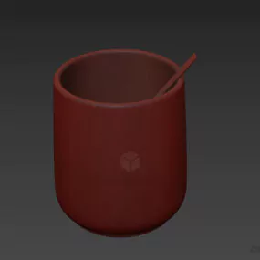 Ceramic Cup With Steel Spoon 3d model