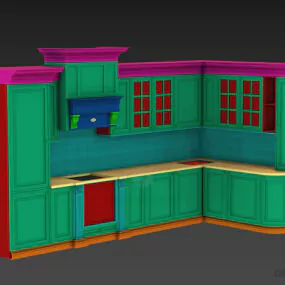 Antique Kitchen With Hood, Stove 3d model