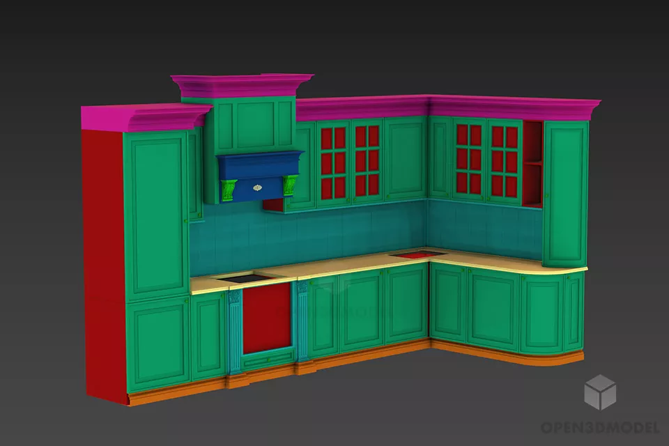 Antique Kitchen With Hood, Stove 3d model Antique Kitchen With Hood, Stove 3d model