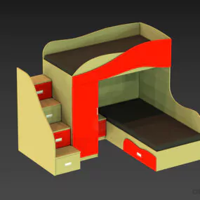 Kid Bunked Bed With Drawers As Stair 3d model