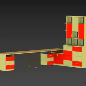 Office Work Table With Side Cabinet 3d model