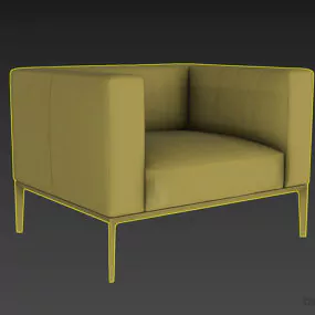 Single Armchair With Yellow Textile Material 3d model