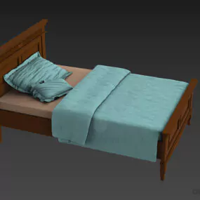 Single Bed With Mattress And Two Pillows 3d model