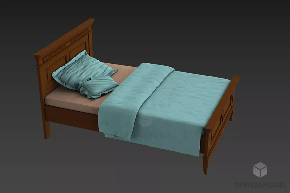 Single Bed With Mattress And Two Pillows 3d model Single Bed With Mattress And Two Pillows 3d model