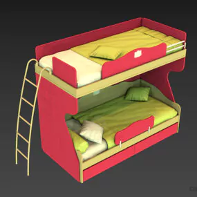 Kid Bunked Bed Two Storey, Bunkbed Stair 3d model