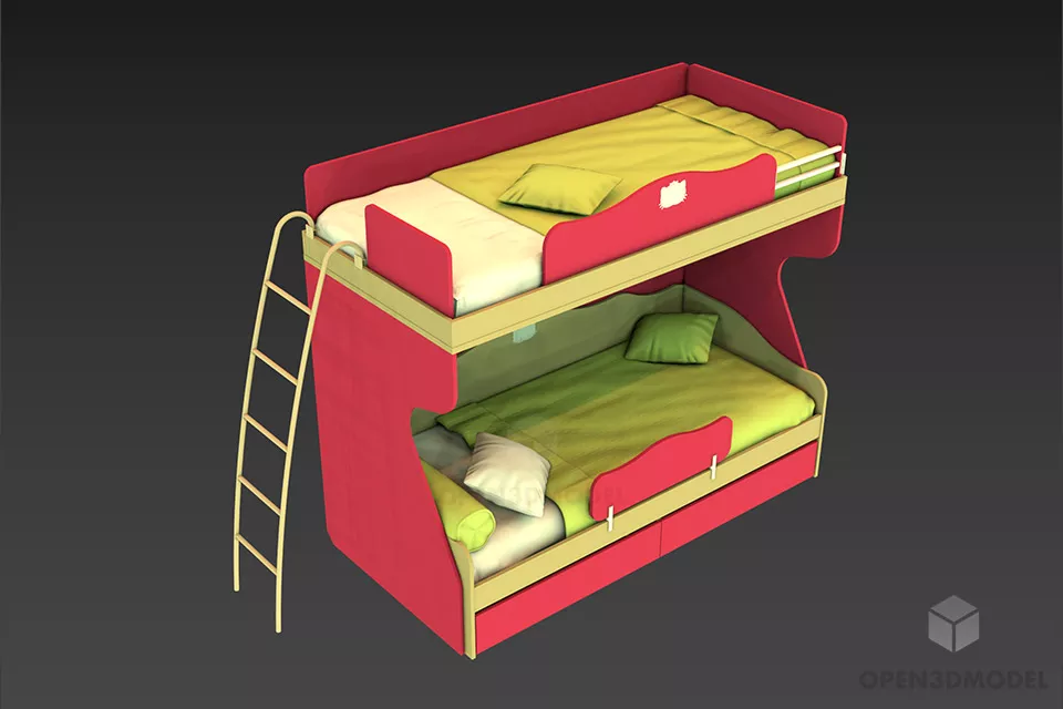 Single Bed With Pillow And Blanket 3d model