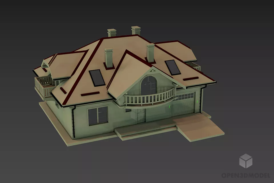 Small Roof House With Garage 3d model
