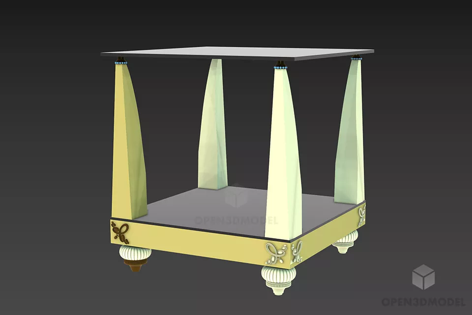 Square Glass Coffee Table With Shelf 3d model