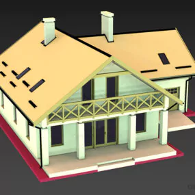 Tile Roof House With Chimney 3d model