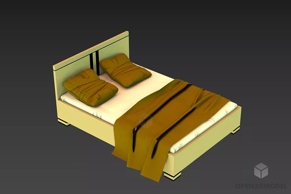 Thick Double Bed With Mattress 3d model Thick Double Bed With Mattress 3d model