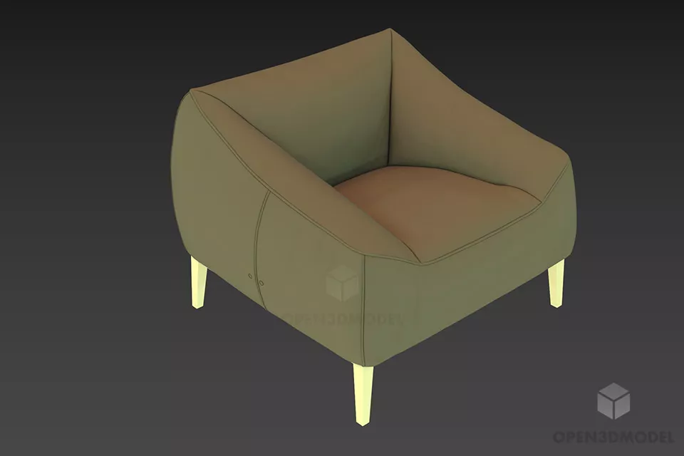Retro Armchair Round Seat, Tufted Back 3d model