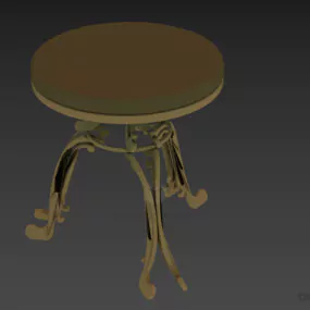 Antique Brass Round Seat Chair 3d model