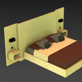 Upholstered Double Bed With Back Panel 3d model