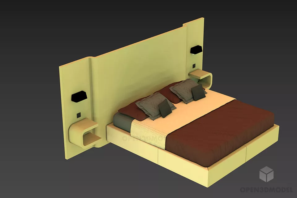 Modern Bed With Curved Frame 3d model