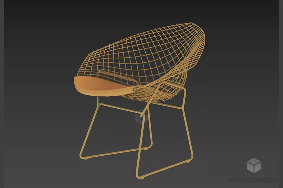 Curved Back Armchair With Cushion 3d model