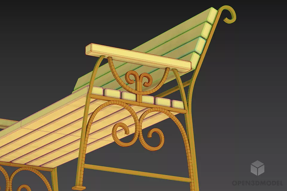 Park Bench, Wrought Iron Bench 3d model 2