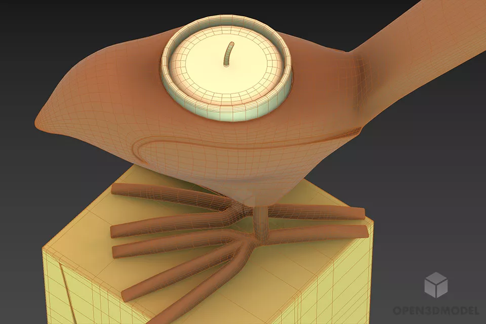 Candlestick On A Bird With Stand 3d model 2