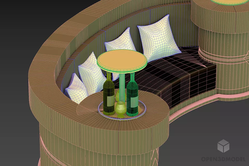 Hotel Curved Sofa With Round Table Combine 3d model 2